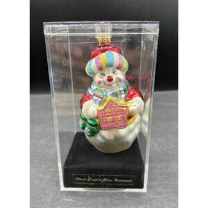 VTG Designers Studio Snowman Hand Crafted Glass Ornament W/ Acrylic Display Case